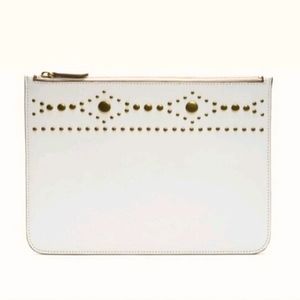 NWT Frye Harness Stud Pouch Clutch Ivory Leather